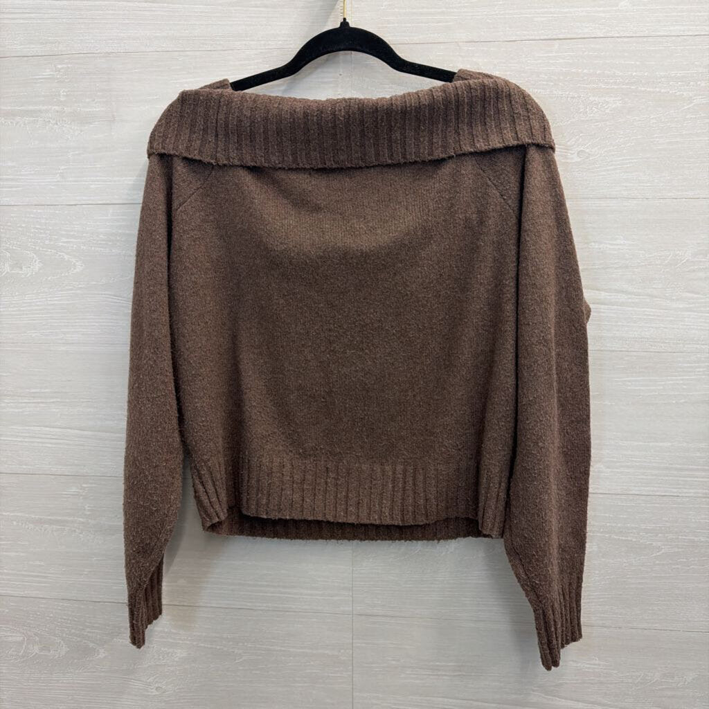 Hollister Brown Soft Knit Off Shoulder Sweater Medium