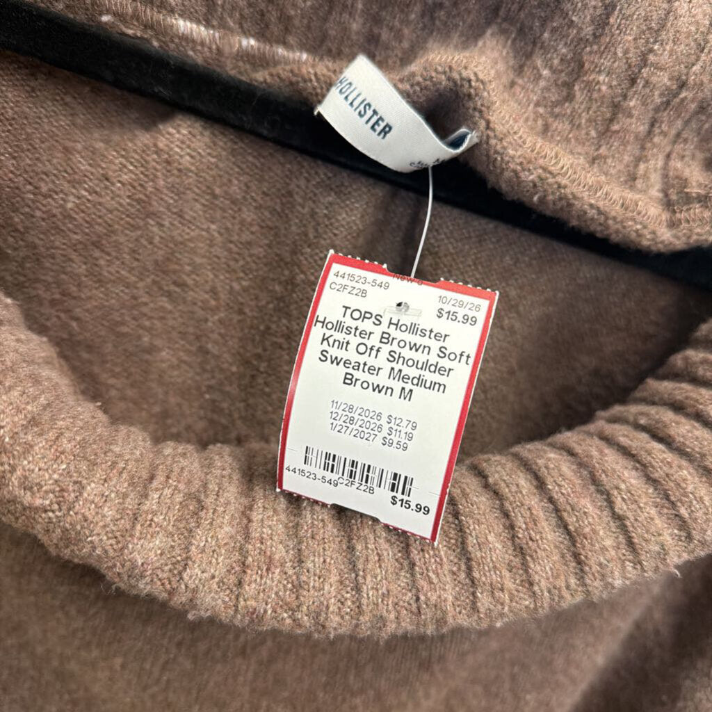 Hollister Brown Soft Knit Off Shoulder Sweater Medium
