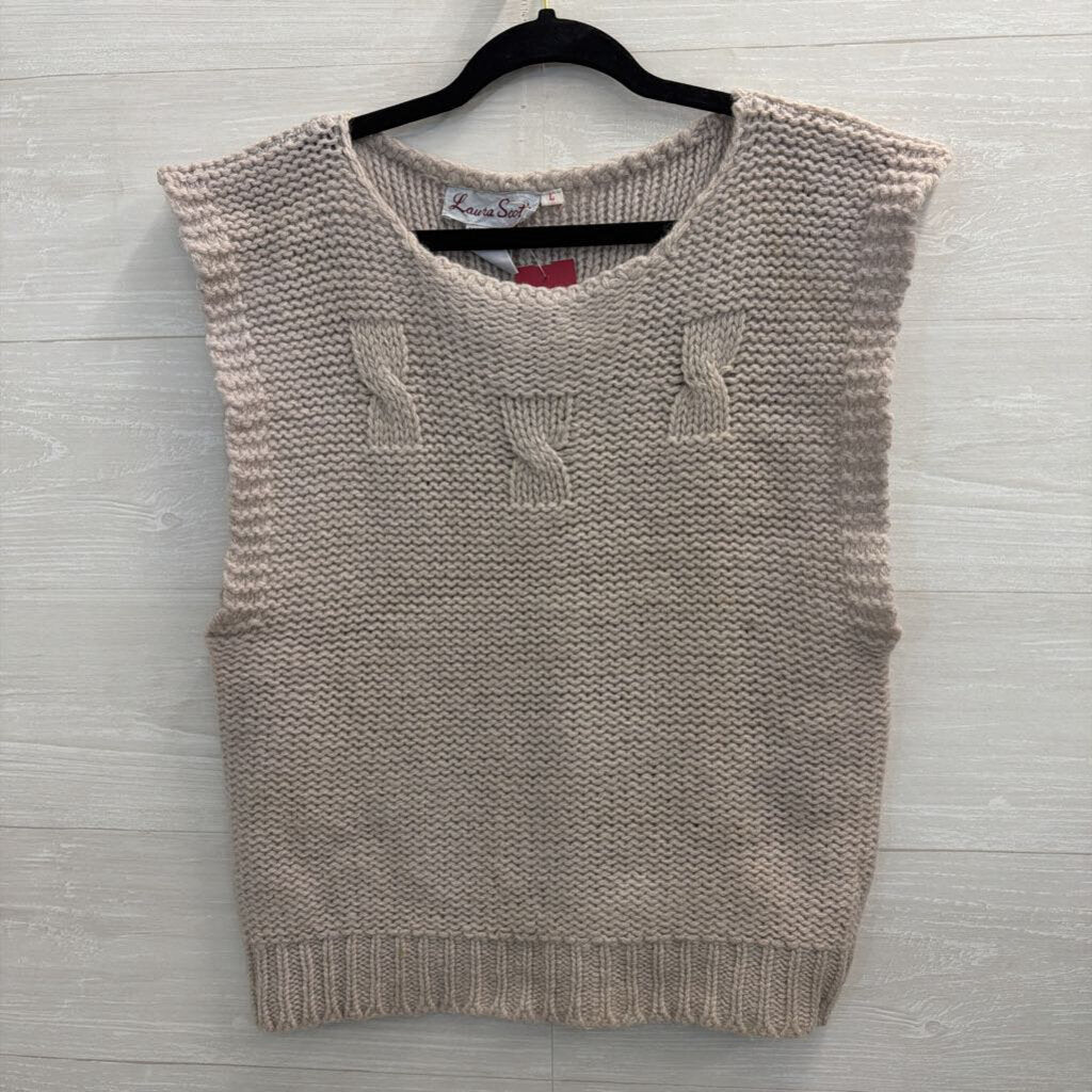 Vintage Laura Scott Grey Wool Knit Sweater Vest Top Large