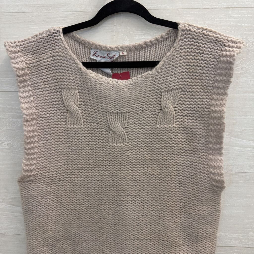 Vintage Laura Scott Grey Wool Knit Sweater Vest Top Large