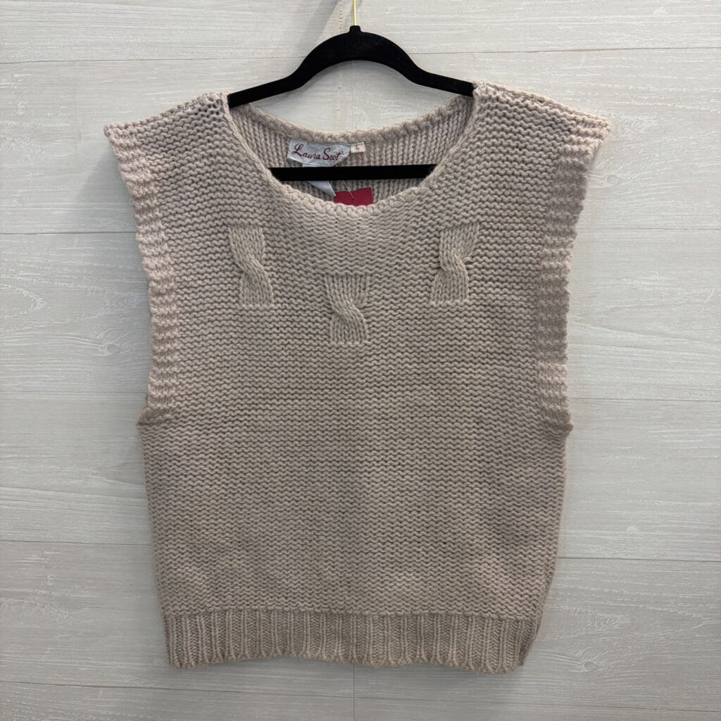 Vintage Laura Scott Grey Wool Knit Sweater Vest Top Large