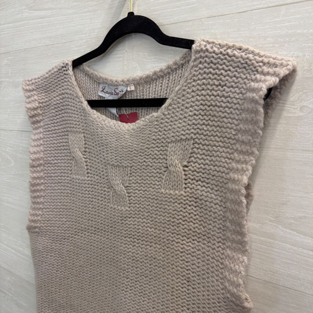 Vintage Laura Scott Grey Wool Knit Sweater Vest Top Large