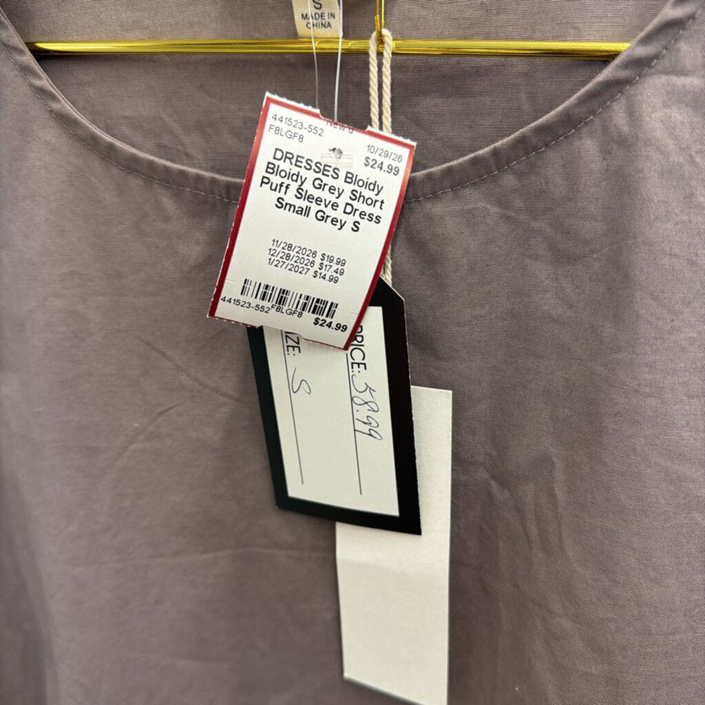 Bloidy Grey Short Puff Sleeve Dress Small
