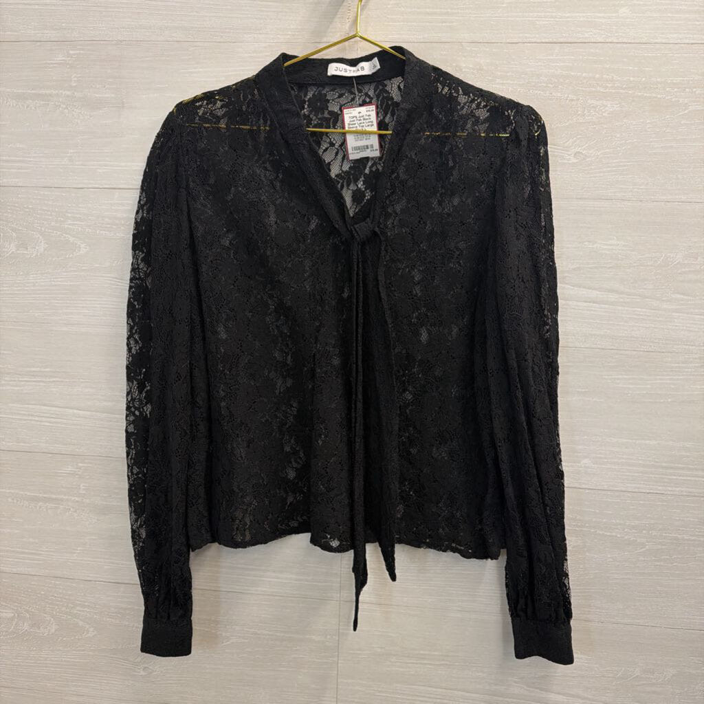 Just Fab Black Sheer Lace Long Sleeve Top Large