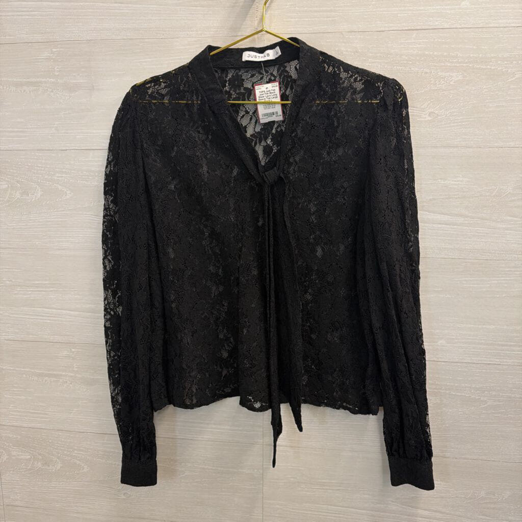 Just Fab Black Sheer Lace Long Sleeve Top Large
