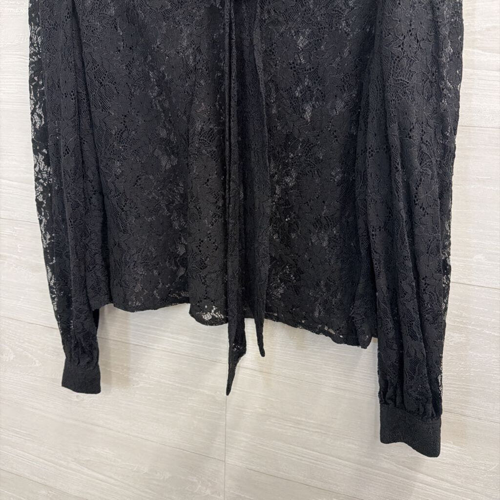 Just Fab Black Sheer Lace Long Sleeve Top Large