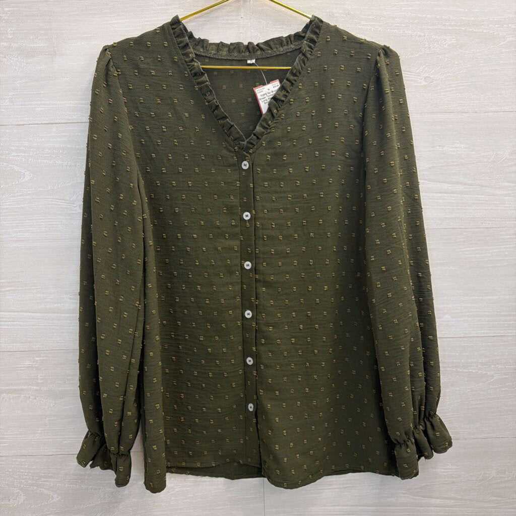 Green Textured Dot Long Sleeve Top Small