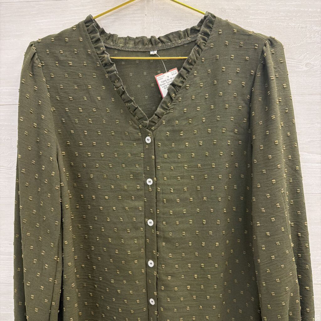 Green Textured Dot Long Sleeve Top Small