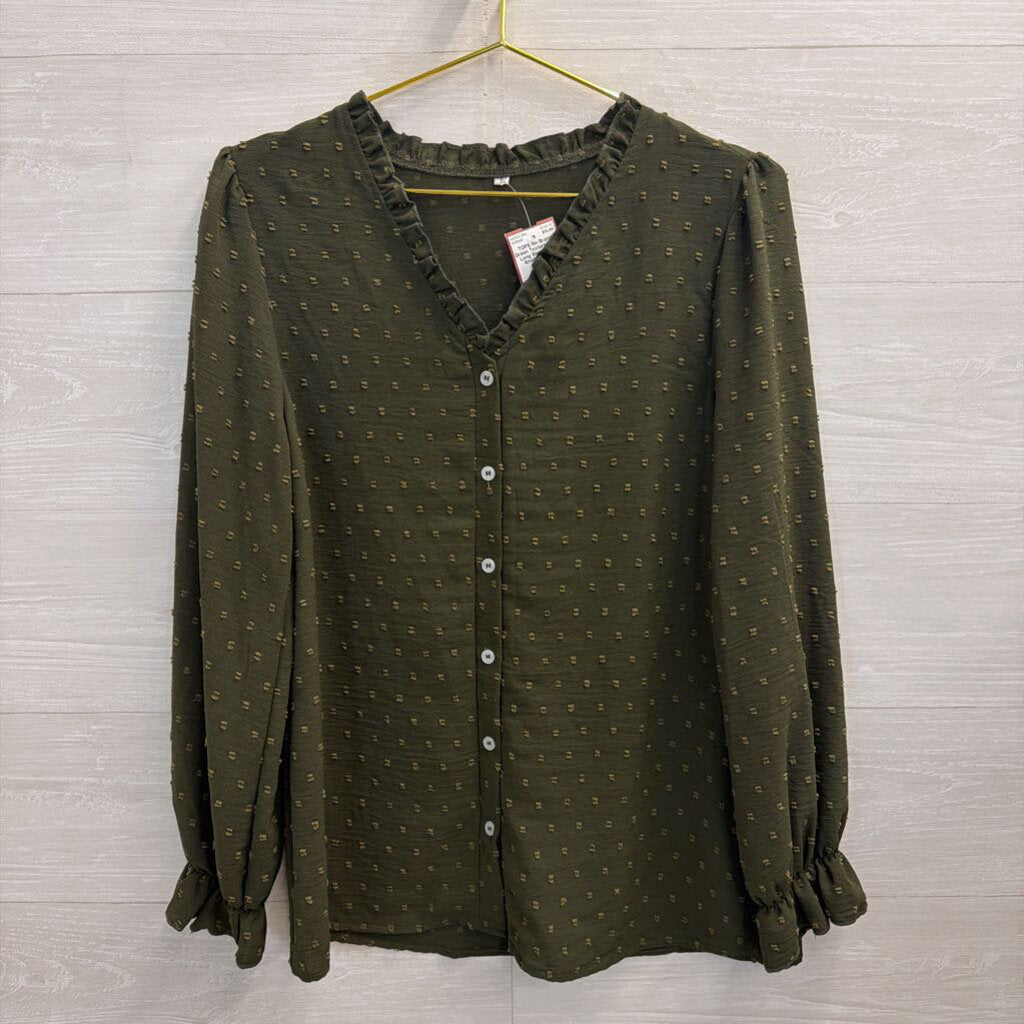 Green Textured Dot Long Sleeve Top Small