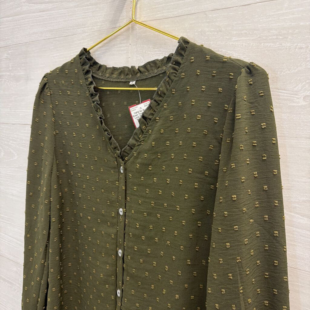 Green Textured Dot Long Sleeve Top Small
