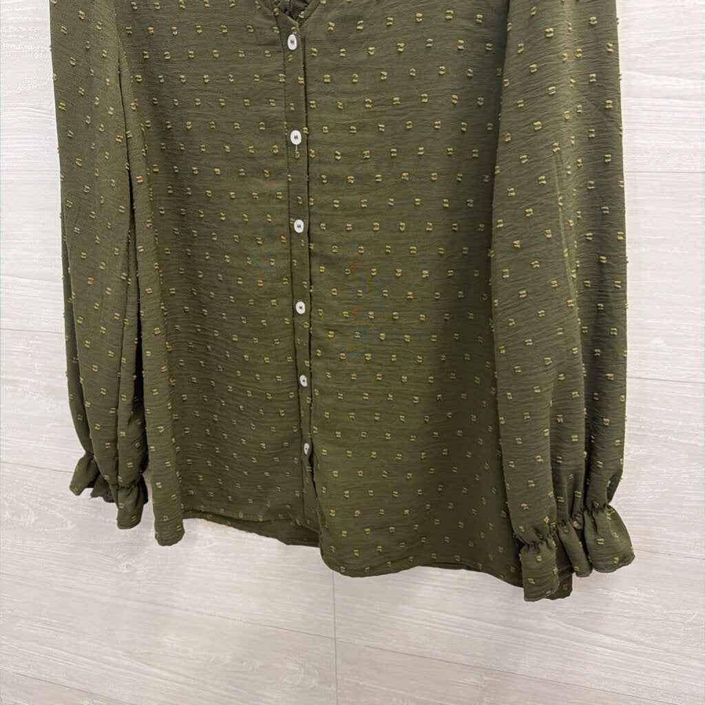 Green Textured Dot Long Sleeve Top Small