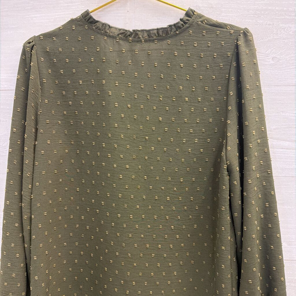Green Textured Dot Long Sleeve Top Small