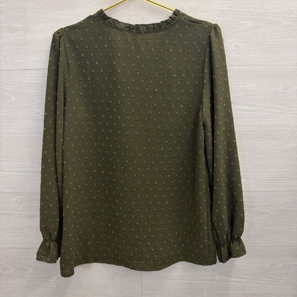 Green Textured Dot Long Sleeve Top Small
