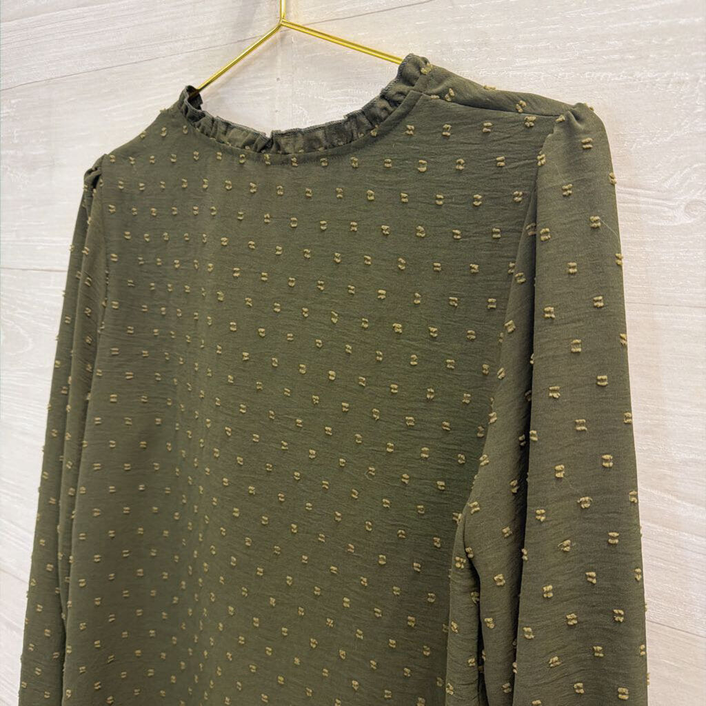 Green Textured Dot Long Sleeve Top Small