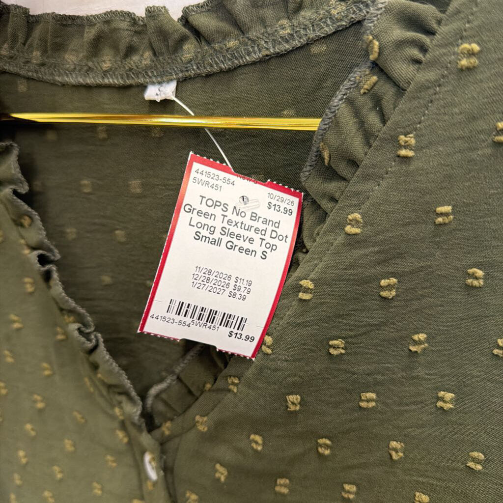 Green Textured Dot Long Sleeve Top Small