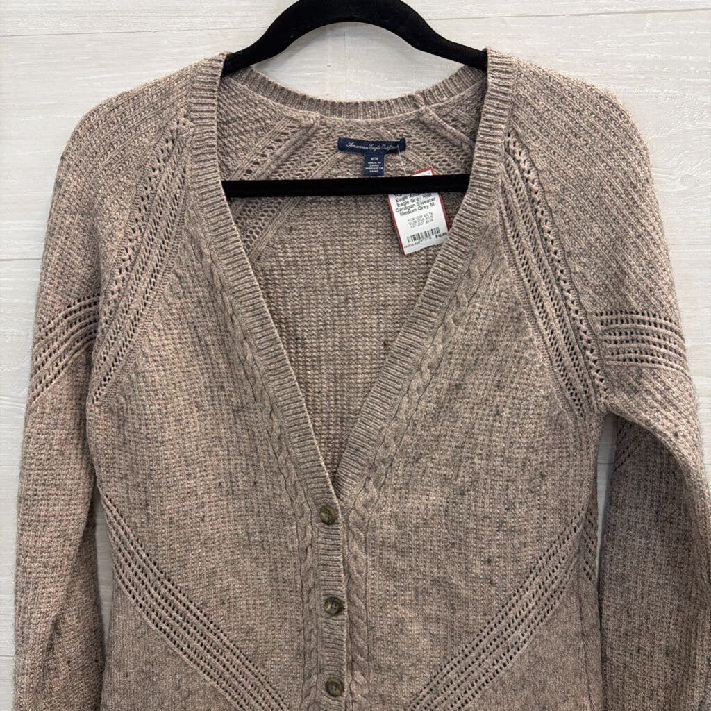 American Eagle Grey Knit Cardigan Sweater Medium