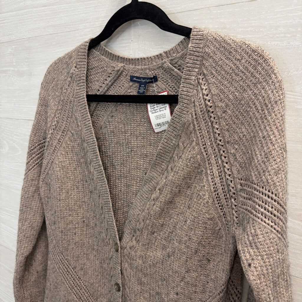 American Eagle Grey Knit Cardigan Sweater Medium