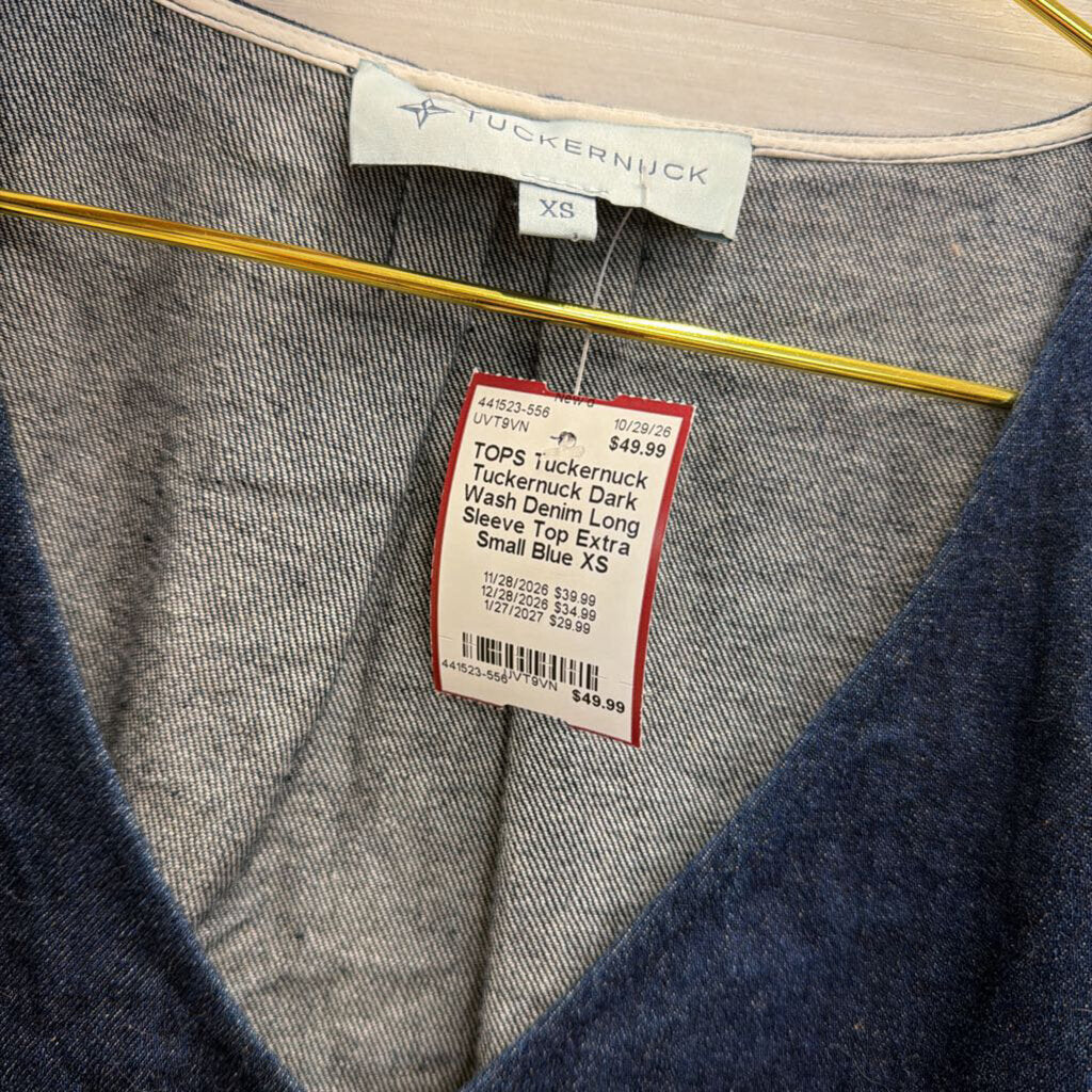 Tuckernuck Dark Wash Denim Long Sleeve Top Extra Small