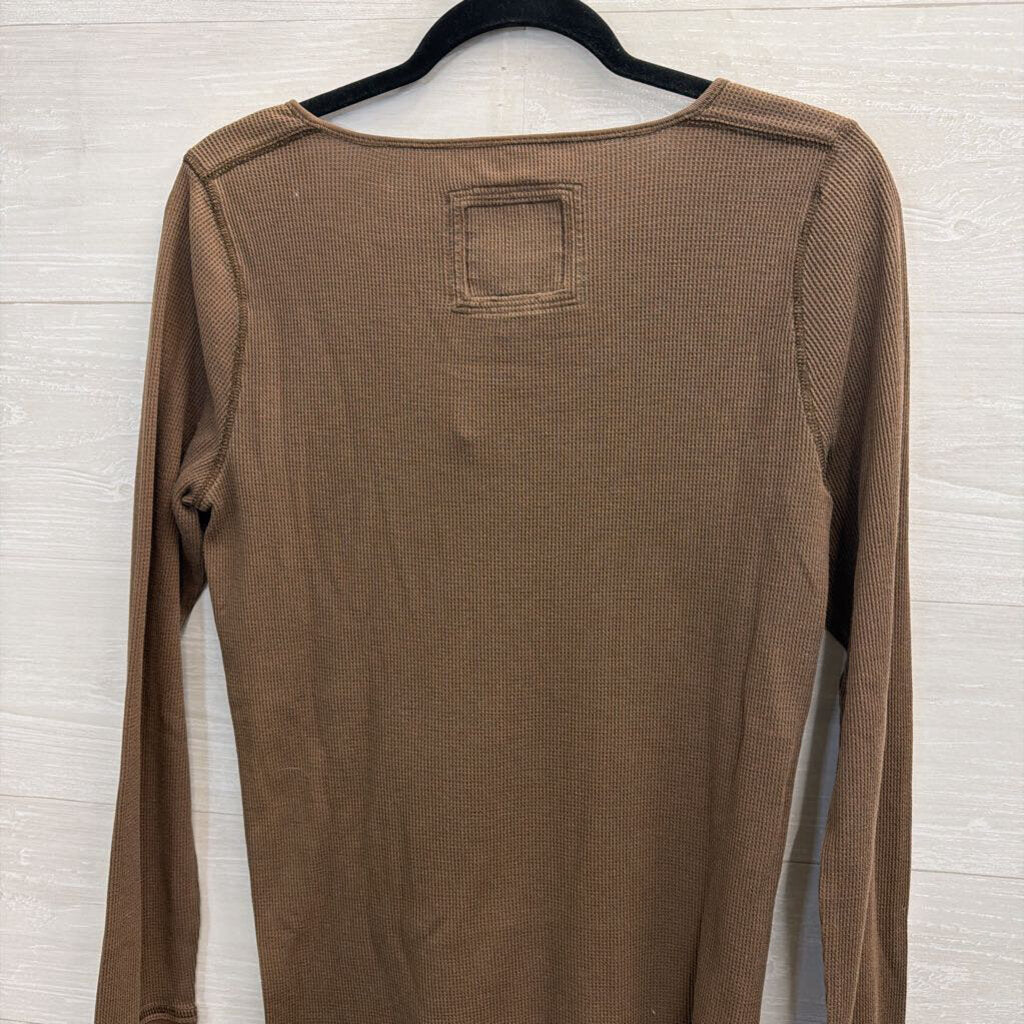 American Eagle Brown Textured Long Sleeve Henley Top Extra Large