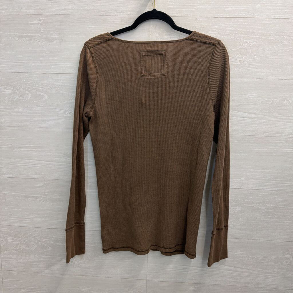 American Eagle Brown Textured Long Sleeve Henley Top Extra Large