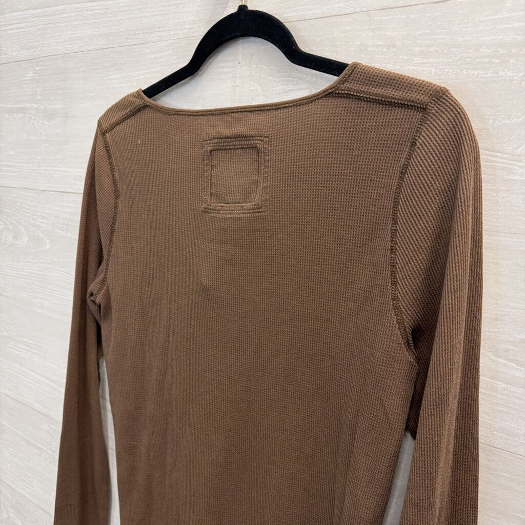 American Eagle Brown Textured Long Sleeve Henley Top Extra Large