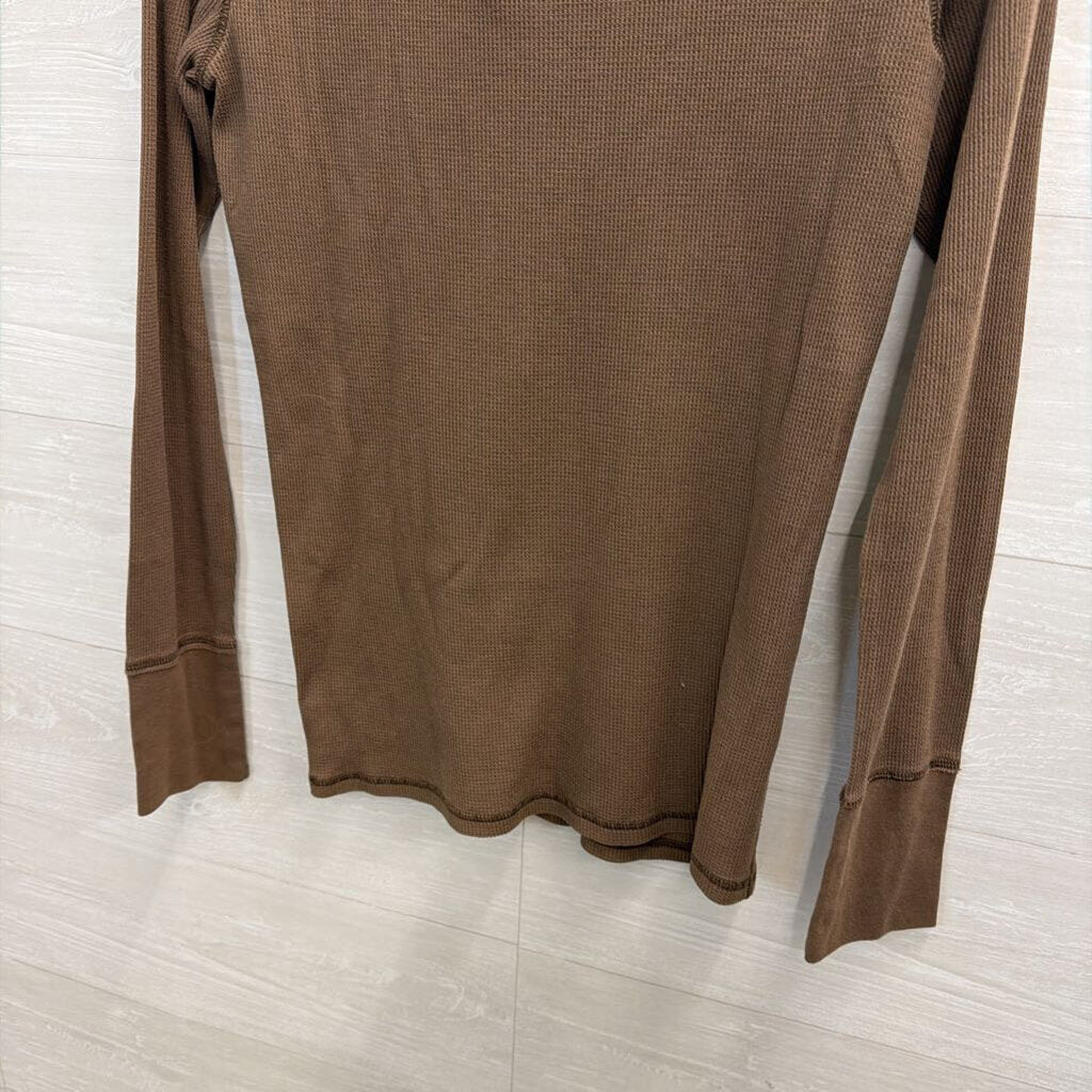 American Eagle Brown Textured Long Sleeve Henley Top Extra Large