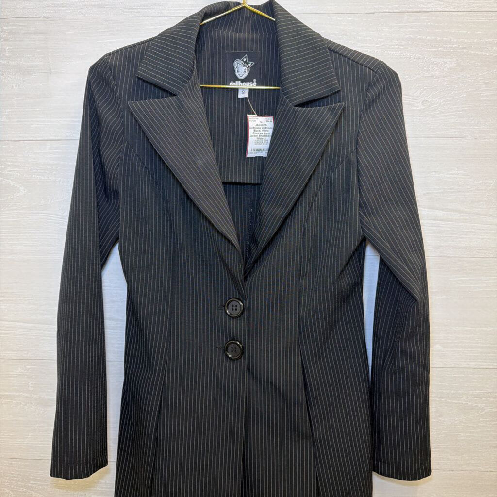 Dollhouse Black/ White Pinstripe Long Jacket Small