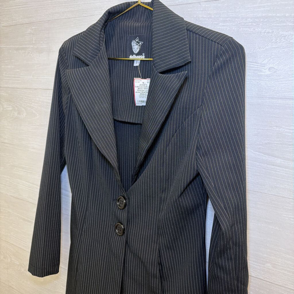 Dollhouse Black/ White Pinstripe Long Jacket Small