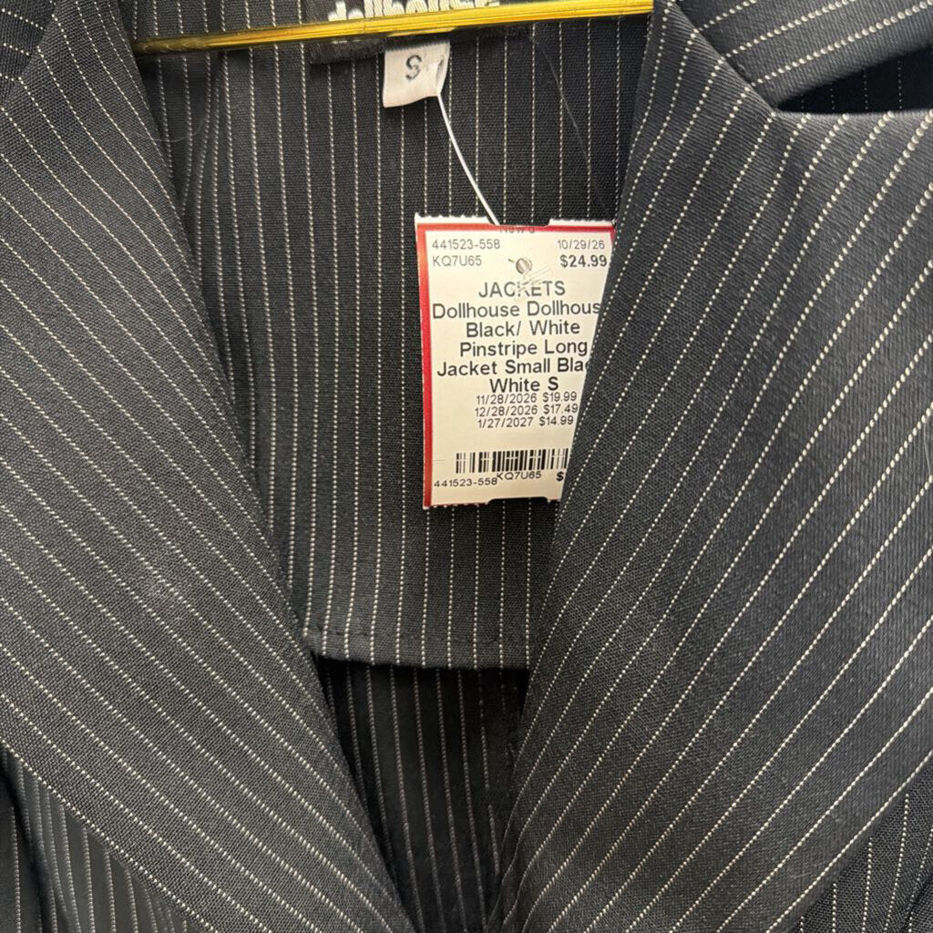 Dollhouse Black/ White Pinstripe Long Jacket Small