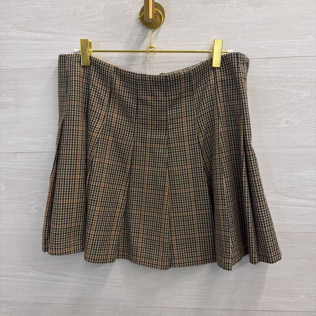 Brown/ Black Gingham Pleated Mini Skirt 10