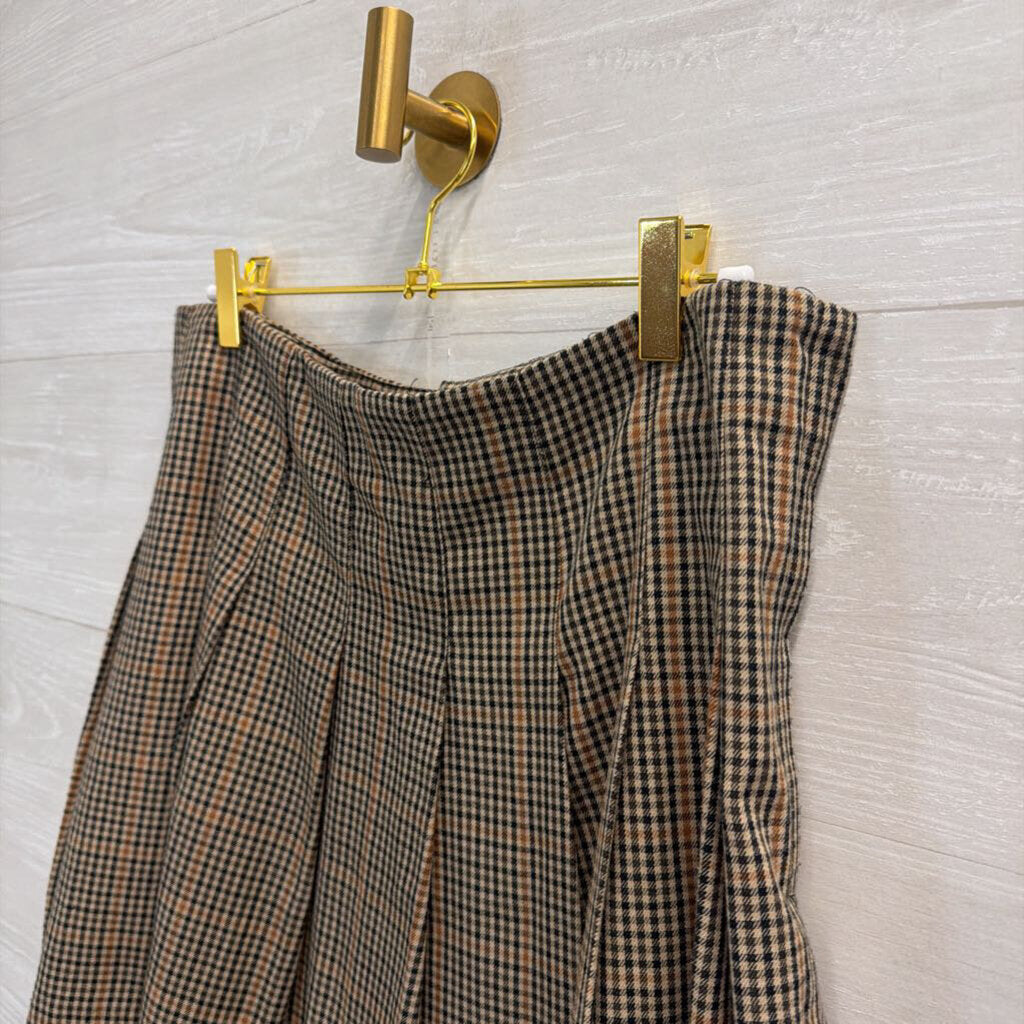 Brown/ Black Gingham Pleated Mini Skirt 10