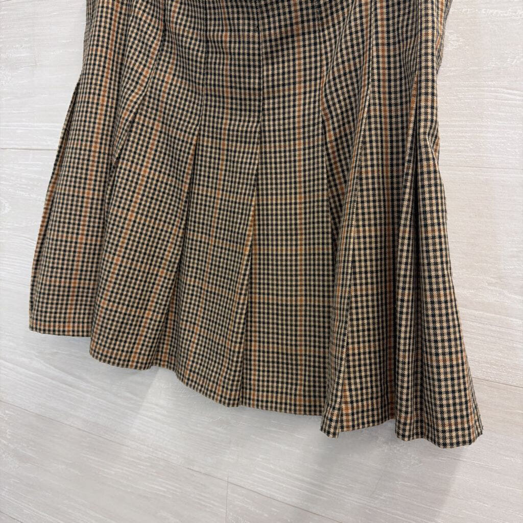 Brown/ Black Gingham Pleated Mini Skirt 10