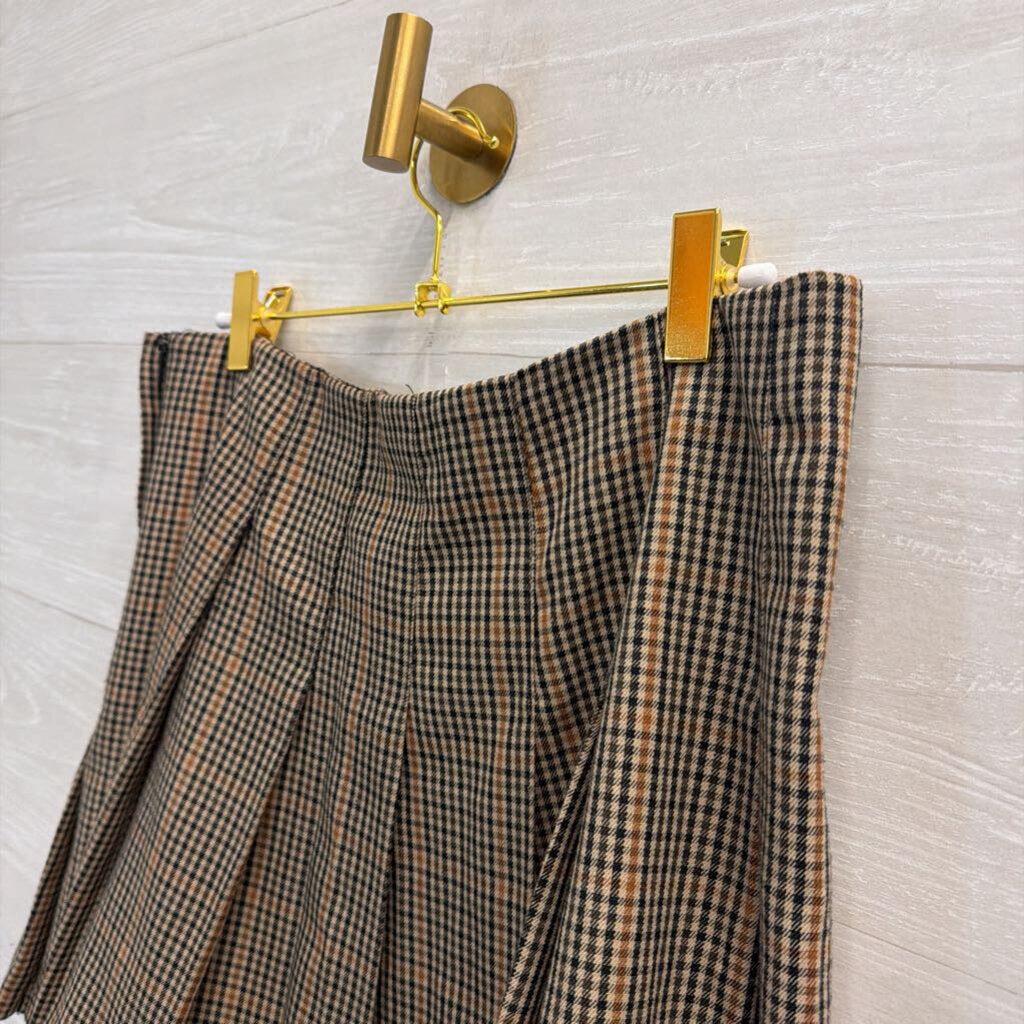 Brown/ Black Gingham Pleated Mini Skirt 10