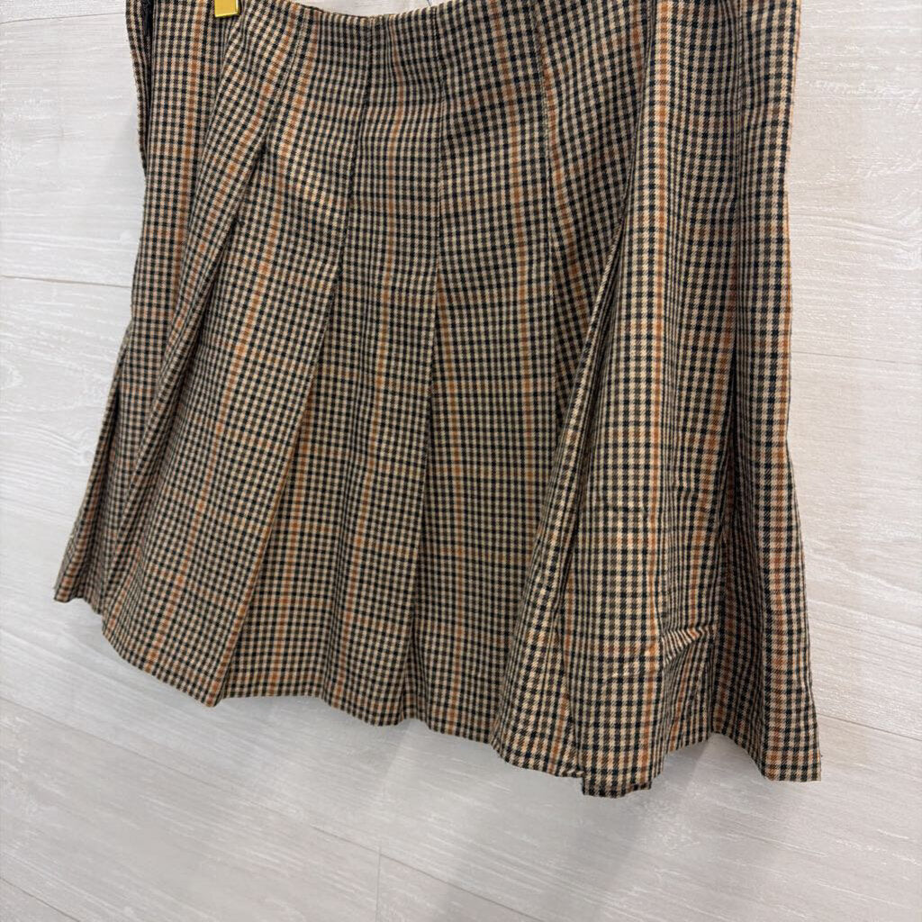 Brown/ Black Gingham Pleated Mini Skirt 10