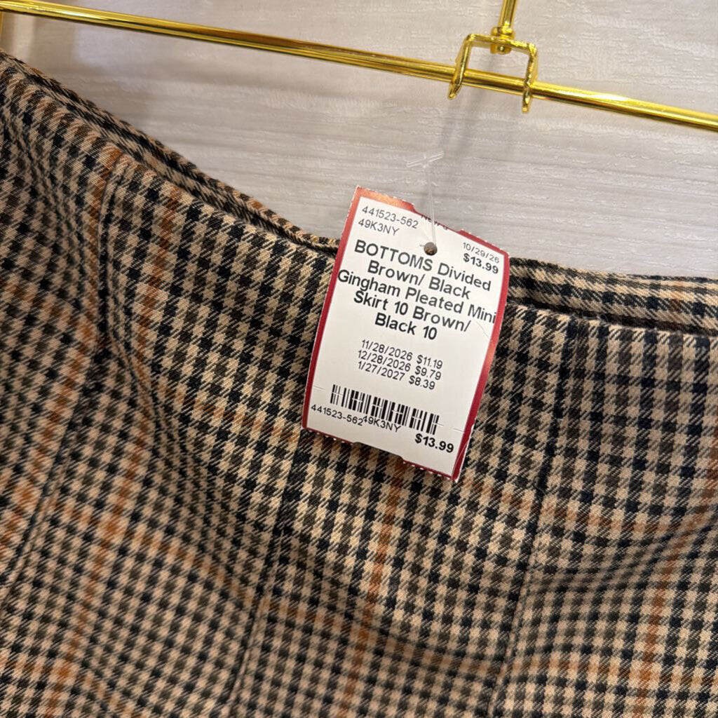 Brown/ Black Gingham Pleated Mini Skirt 10
