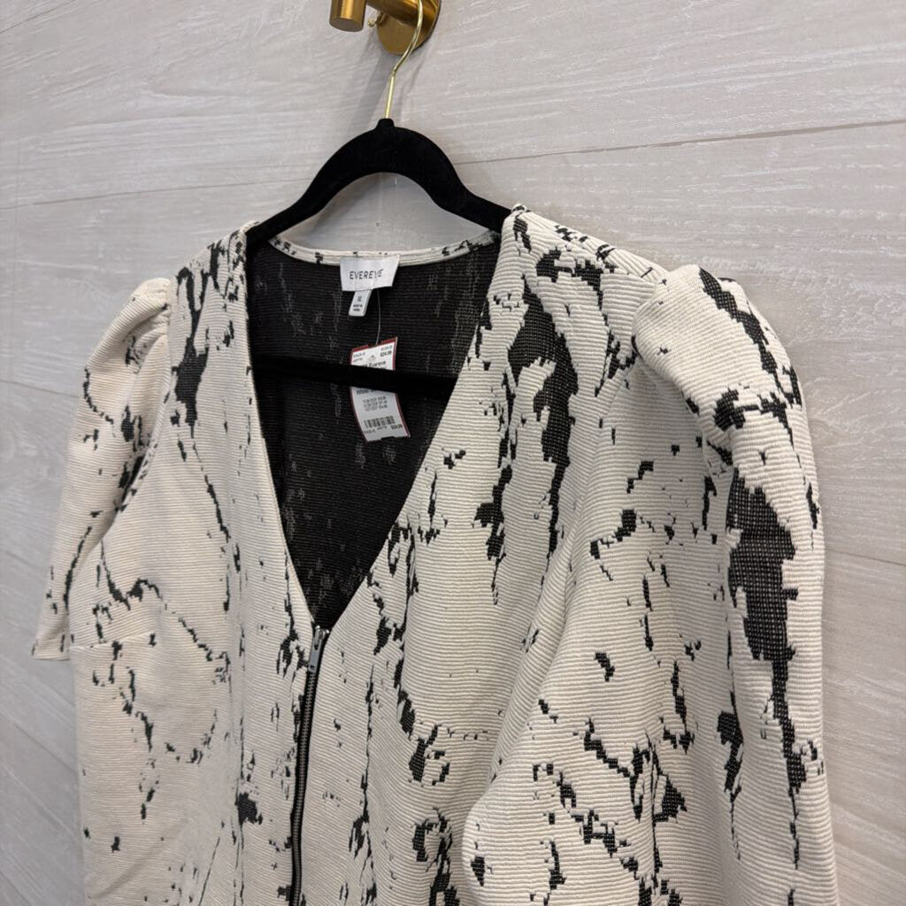 Evereve White/ Black Print Zip Front Top Extra Large
