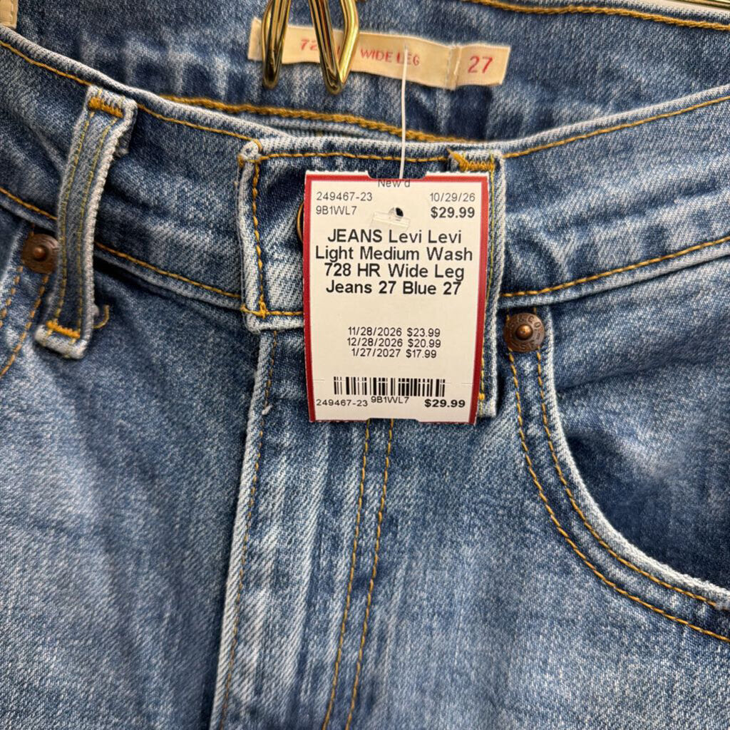 Levi Light Medium Wash 728 HR Wide Leg Jeans 27