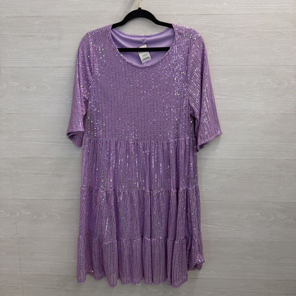 Purple Sequin Short Sleeve Dress Extra Large