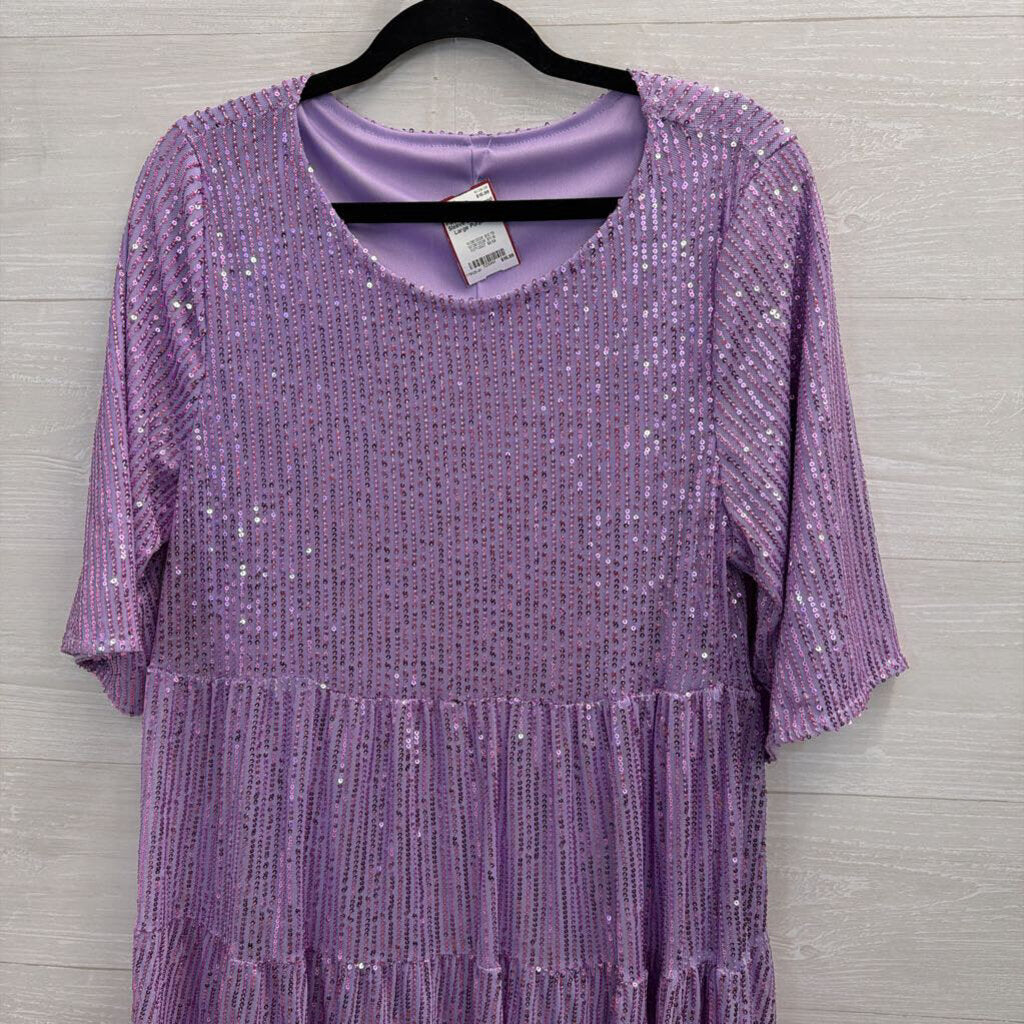 Purple Sequin Short Sleeve Dress Extra Large