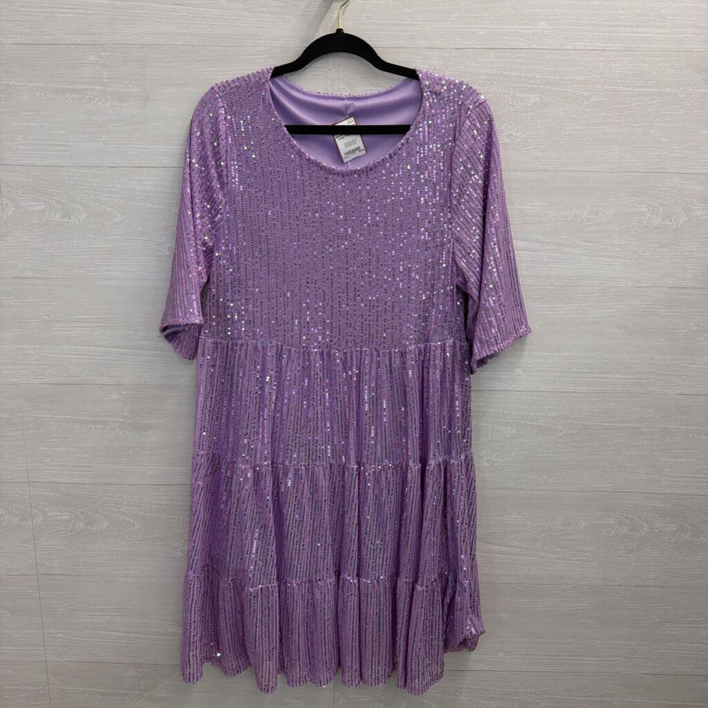 Purple Sequin Short Sleeve Dress Extra Large