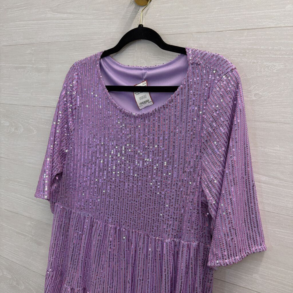 Purple Sequin Short Sleeve Dress Extra Large