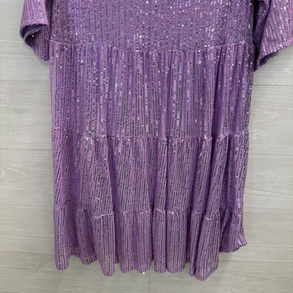 Purple Sequin Short Sleeve Dress Extra Large