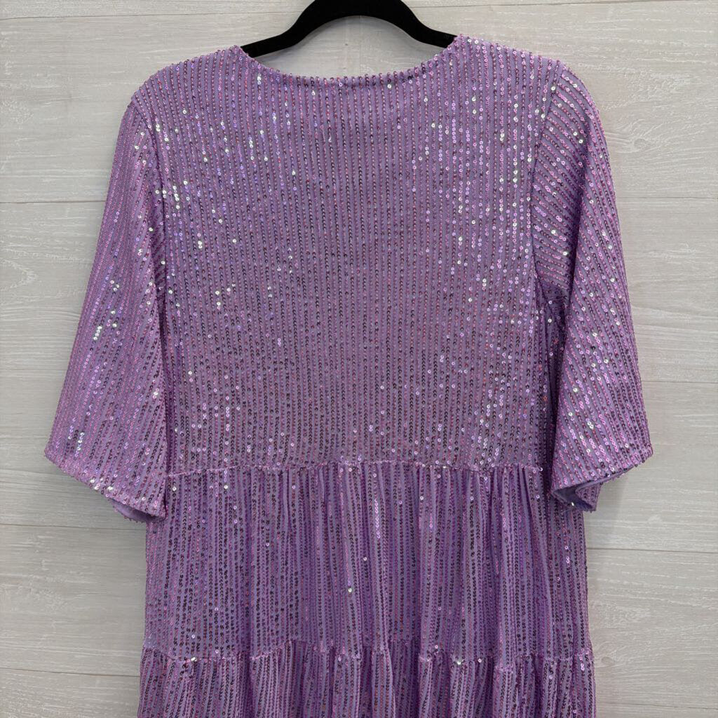 Purple Sequin Short Sleeve Dress Extra Large