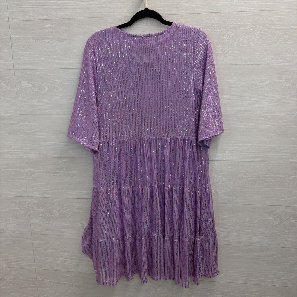 Purple Sequin Short Sleeve Dress Extra Large