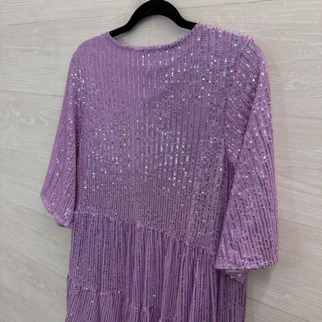 Purple Sequin Short Sleeve Dress Extra Large