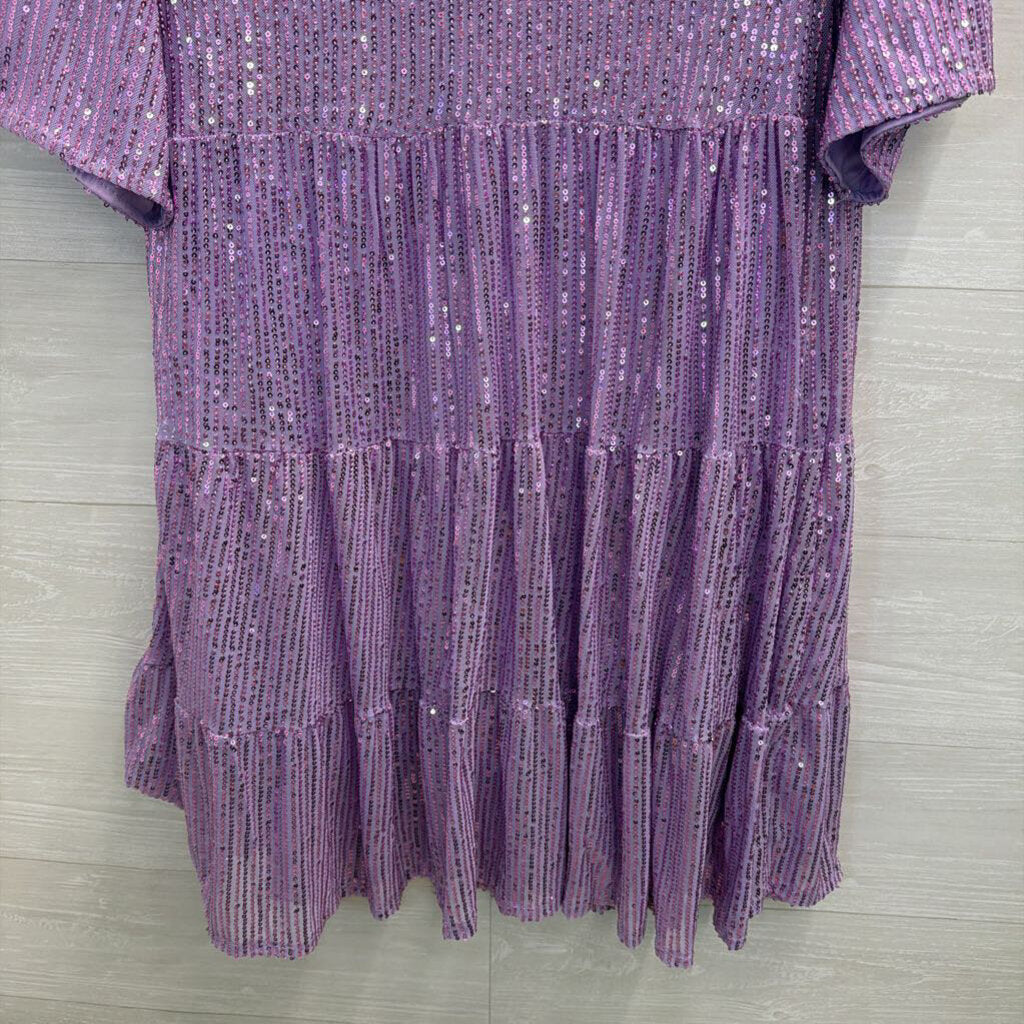 Purple Sequin Short Sleeve Dress Extra Large