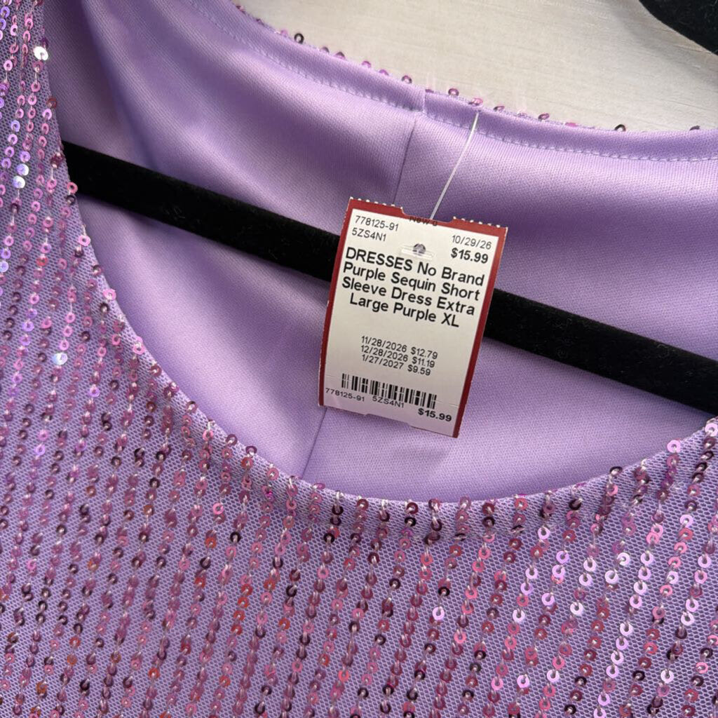 Purple Sequin Short Sleeve Dress Extra Large