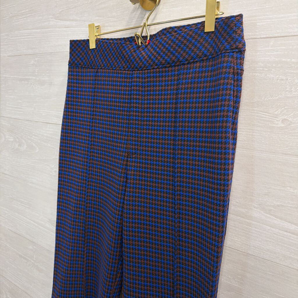 Spanx Blue/ Brown Plaid Flare Leg Pull On Pants Large