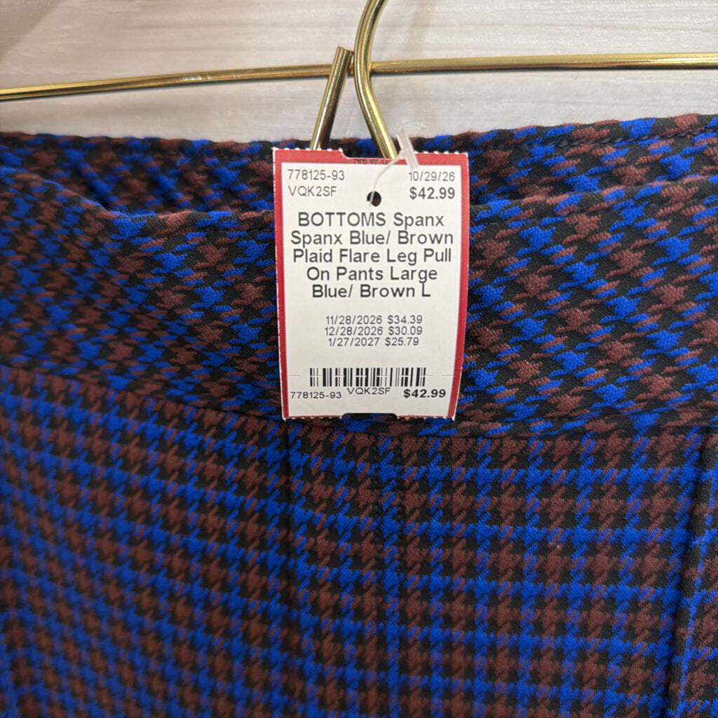 Spanx Blue/ Brown Plaid Flare Leg Pull On Pants Large