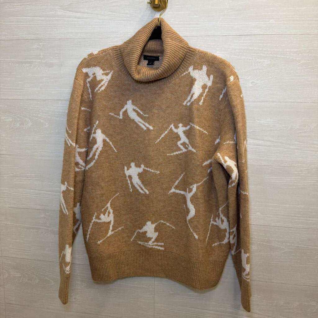 Halogen Brown/ White Knit Ski Print Turtleneck Sweater Large